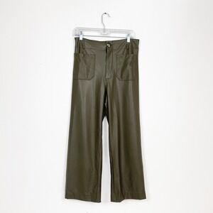 Maeve Olive Green Wide-Leg Faux Leather Pants